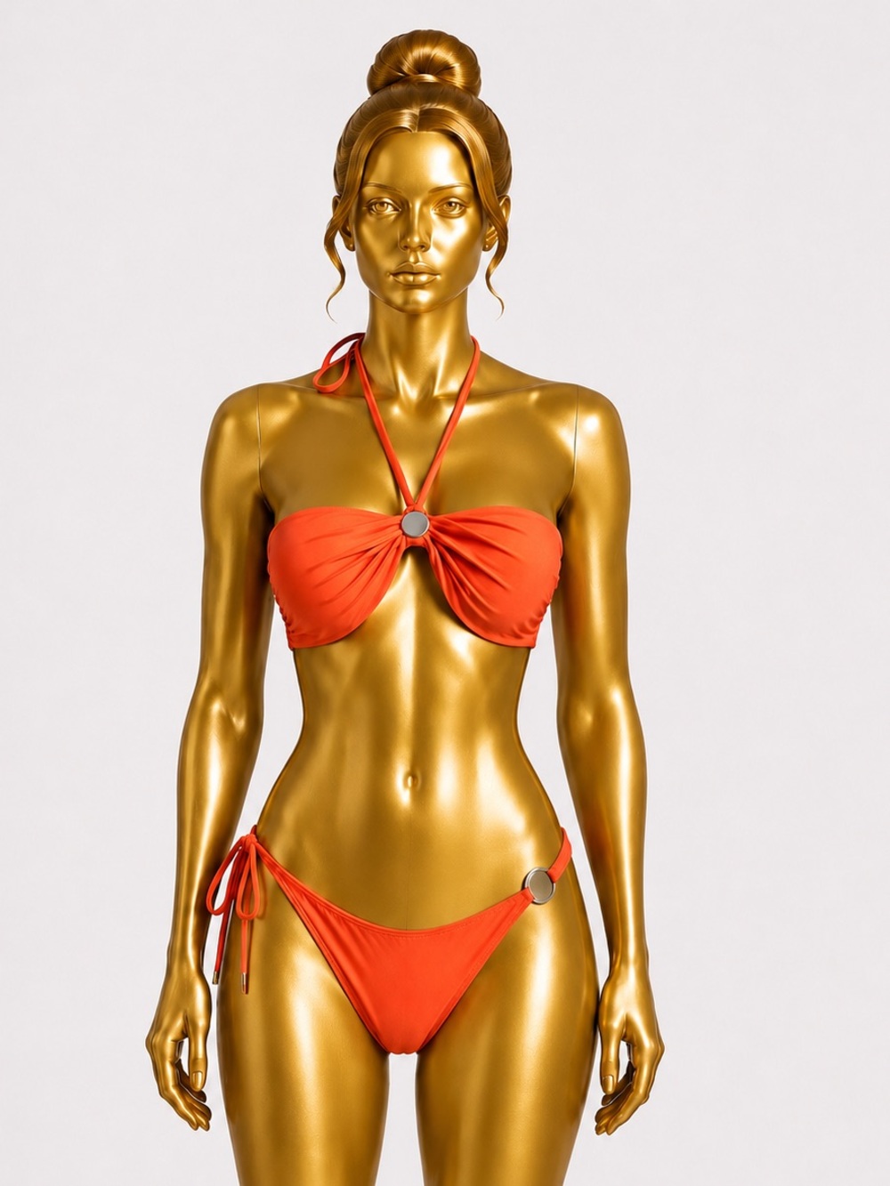 Orange Strapless Halter Bikini Set Women’s M Ring Accent Beachwear